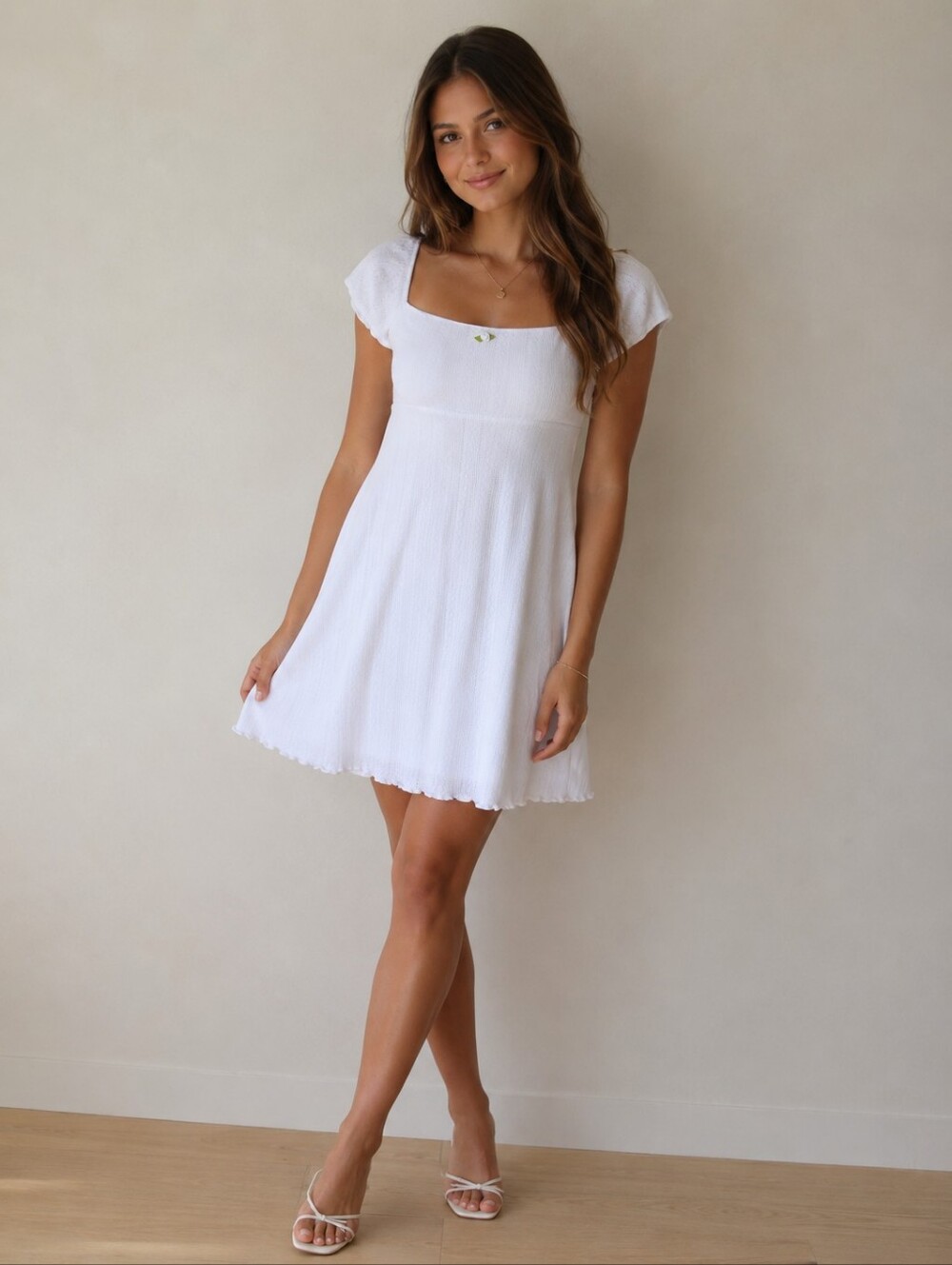 White Cottagecore Mini Dress Puff Sleeve Square Neck A-Line M NWT